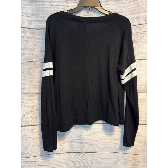 Aqua Athletic Long Sleeve Black Top With White Stripes Size M - Picture 3 of 3